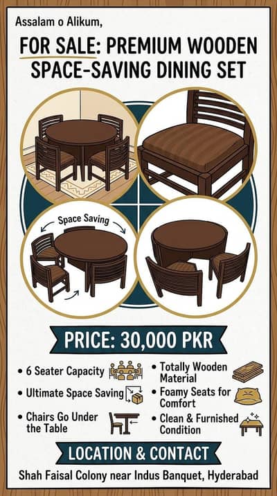 6 seater circular Space Saving Dining table Set