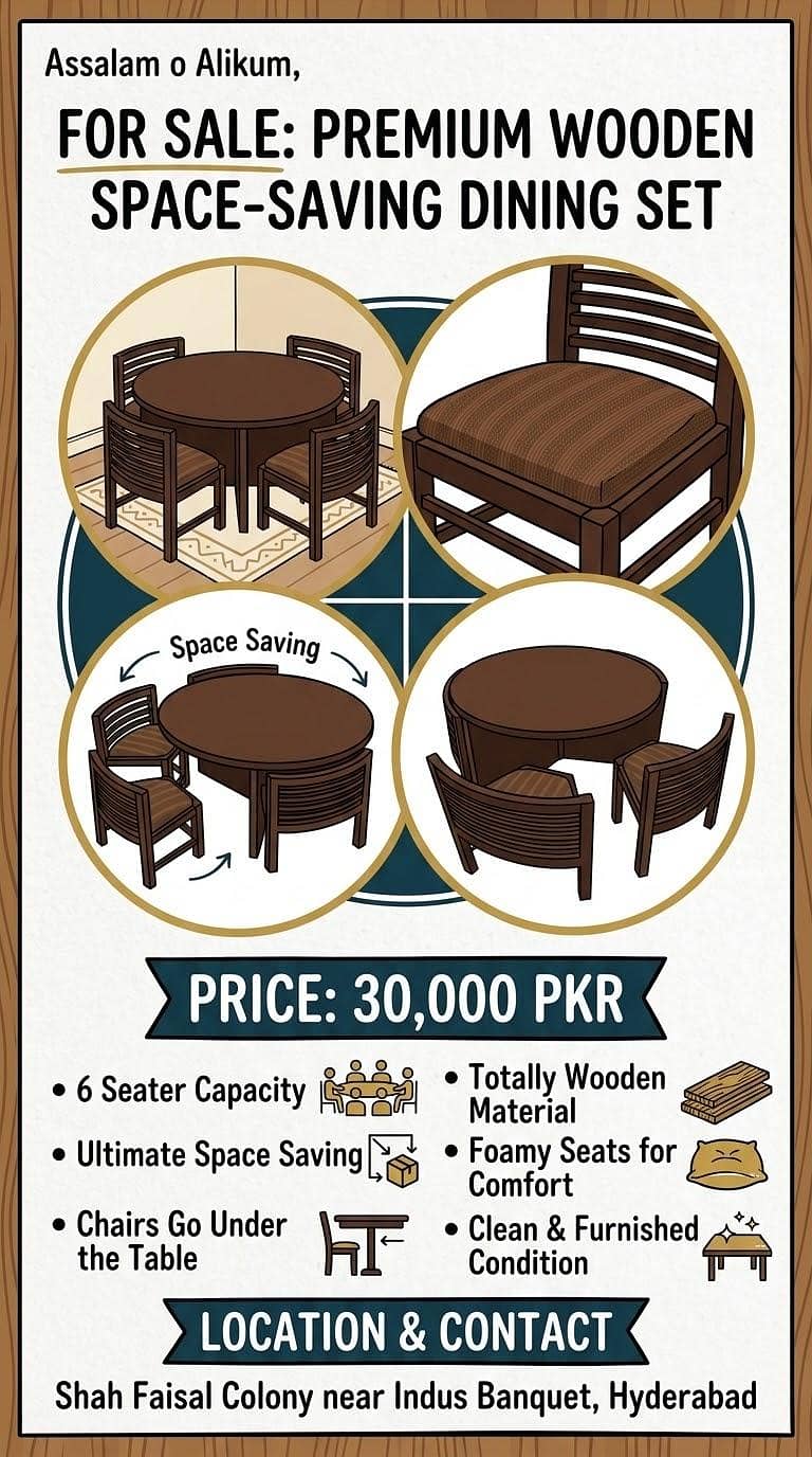 6 seater circular Space Saving Dining table Set 0