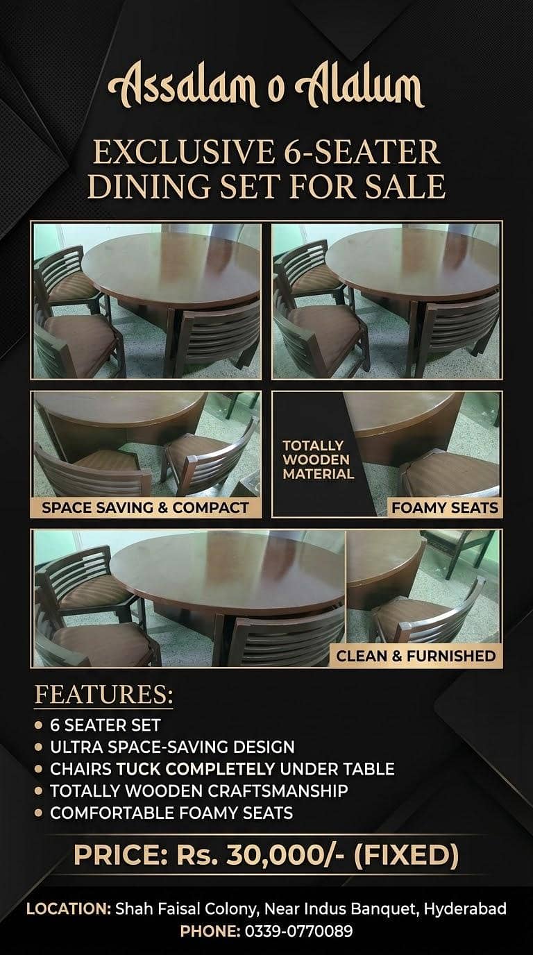 6 seater circular Space Saving Dining table Set 1