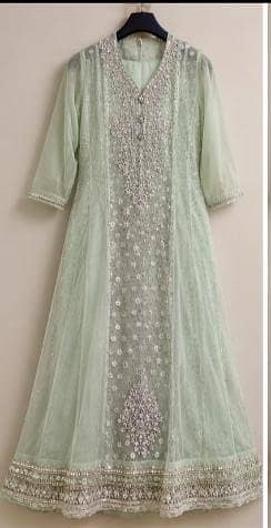 elegent\fashion base long frock with light or hand work on it in