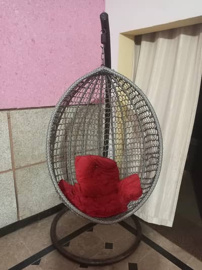Hanging Egg Chair with Stand & Red Cushion
