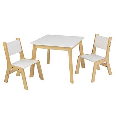 Wooden Modern Table & 2 Chair Set, Children's Furniture, White