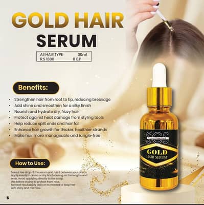 Gold Hair Serum 30ml – Hair Strengthening, Smoothing & Nourishing Seru
