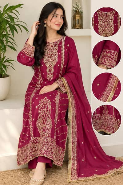 Beautiful Magenda  Embroidered 3-Piece Suit – Excellent Condition