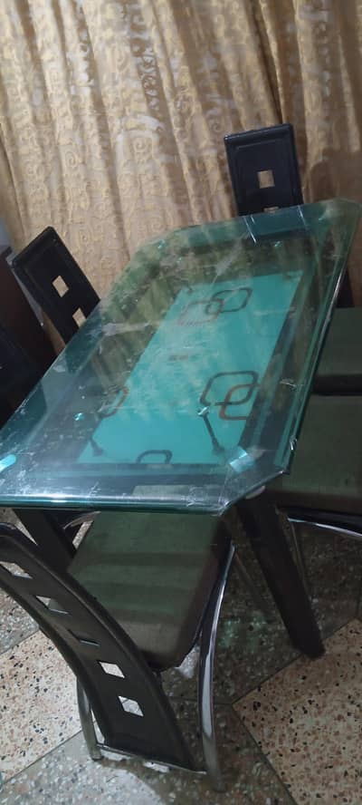 Iron dinning Table with glass Top ND 6 Chairs