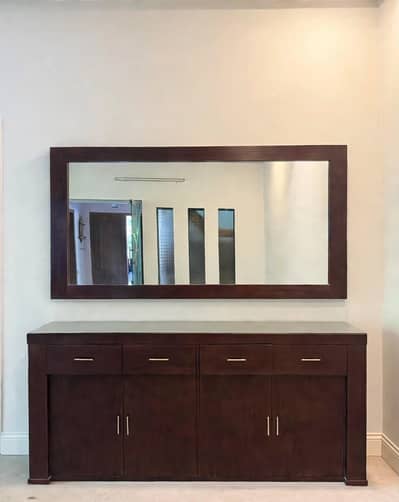 Dark Walnut Console / Sideboard with Matching Large mirror