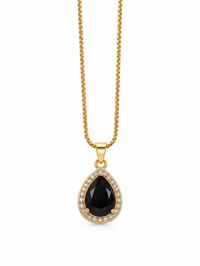 Artificial Gold Plated Black Stone Necklace for Girls