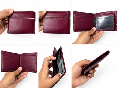 maroon bifold leather wallet for men