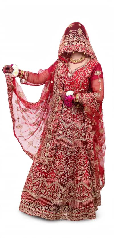 *Red Heavy Bridal Anarkali Sharara Medium - Once Worn 10/10*