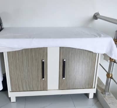 Iron stand/2 Door Wooden Storage Cabinet / Wardrobe – Good Condition