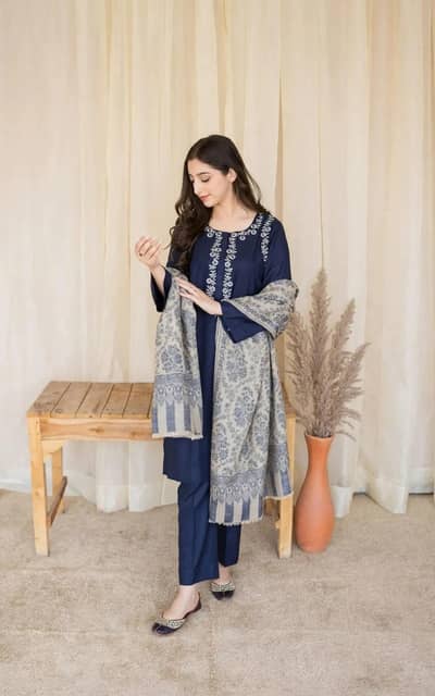 Dhanak 3 piece embroidered suit unstitched