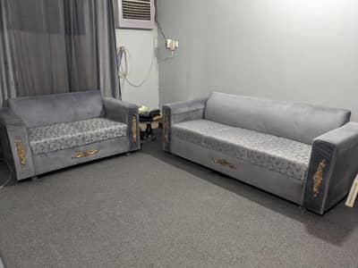 Premium 5-Seater Grey Velvet Sofa Set (3+2)