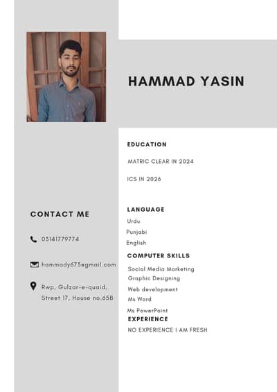 Need job in Rawalpindi near gulzar e quaid