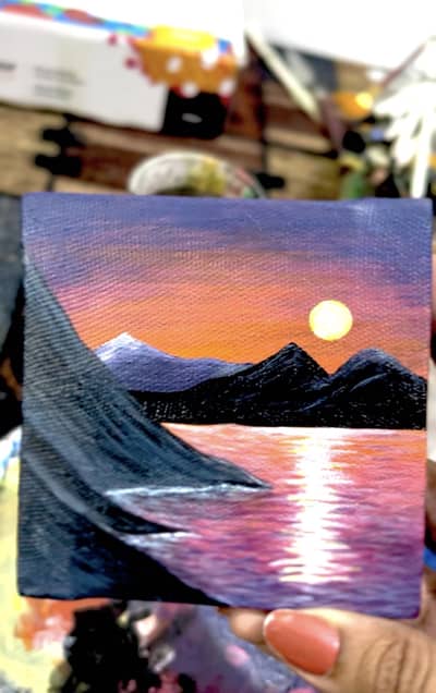 Ocean sunset painting mini