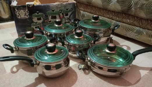 Stainless steel cookware set with glass lids