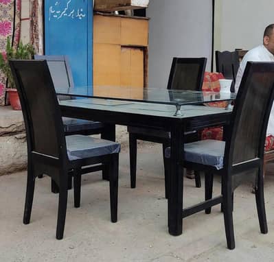 4 seater pure sheehsam Dining Table set with Glass Top
