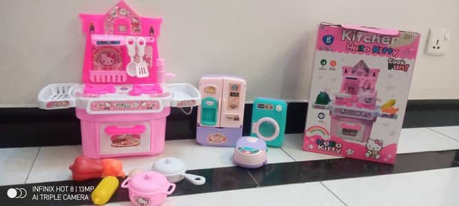Girls Kitchen Cooking Toy Set With Real Water Tap - Hello Kitty Pink