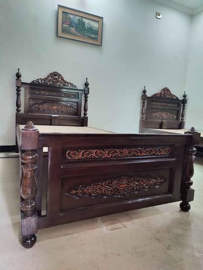 Pure Wooden Chinioti 2 Single Beds New. . .