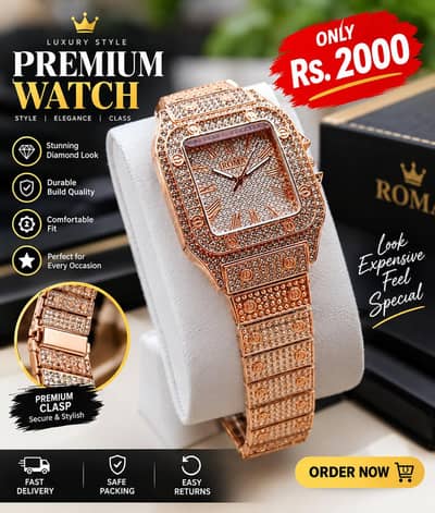 Luxury Rose Gold Diamond-Style Watch for Men & Women – Premium Look