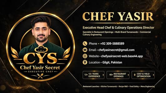 Chef Yasir 13 year's Experience Different Cuisine Expert Staff Ptovide