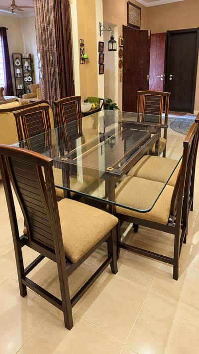 5 Seater Dining Table Set with Glass Top