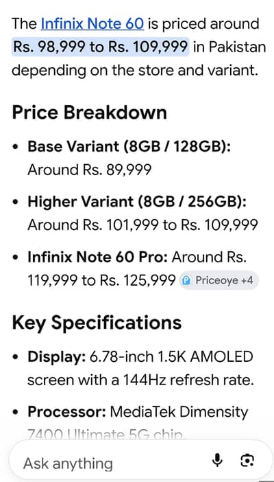 Infinix note 60 - 256/8