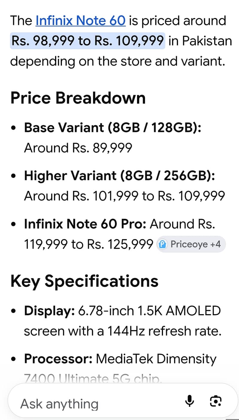 Infinix note 60 - 256/8 0