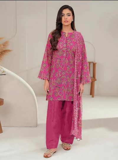 pink floral pintied 3 pice linen suit