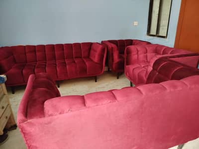 Sofa set - 7 seater sofa set - velvet stuff sofa with cushion