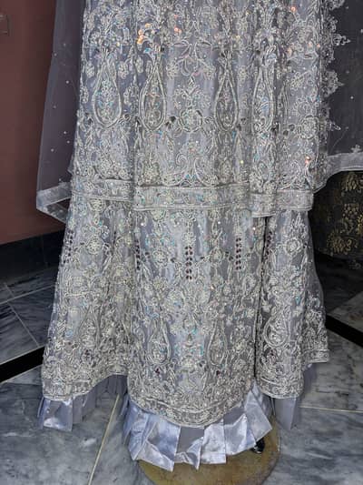 Purple gray lehen with frock for bridal look