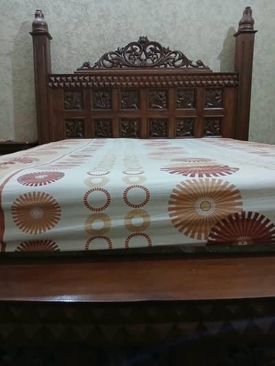 walnut wooden king bed 2 side tables and molty foam