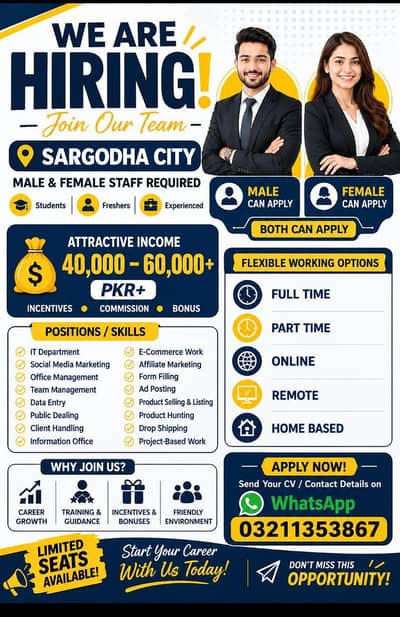 We Are Hiring in Sargodha | Male & Female Staff Required