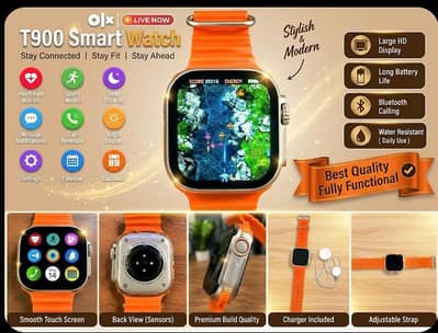 T900 Ultra Smart Watch - Orange Strap - Like New - With Charger