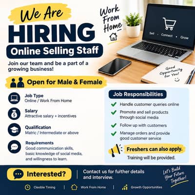 Hiring male and female for online selling job
