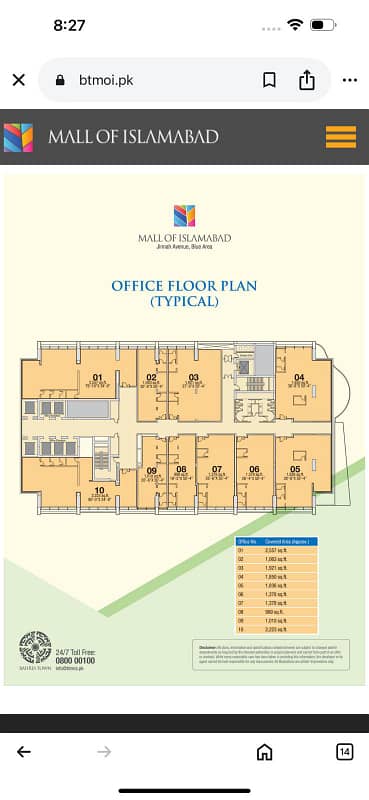 Corner Office Space for Sale - 11th Floor, Mall of Islamabad (Jinnah Avenue)