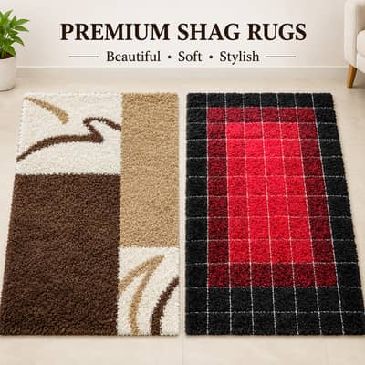 2 Shaggy Rugs 5x8 Feet - Good Condition - Red Black & Brown Design