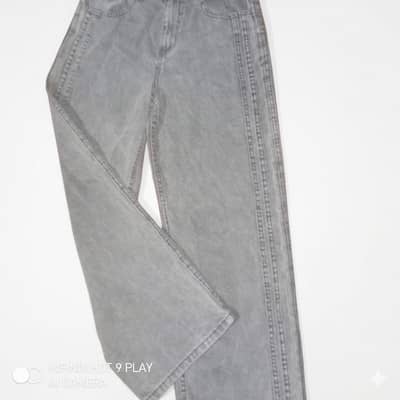 *Grey Baggy Wide Leg Jeans - Side 3 Stripe Design - Size 30/32*