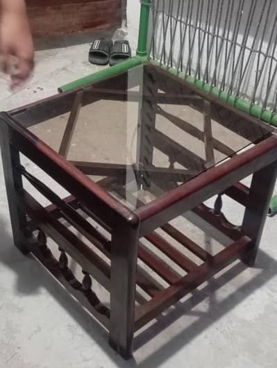 set of 3 glass tables wooden in chocolaty brownish colour