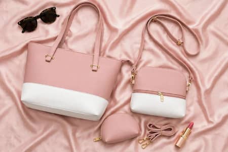 Elegant Pink & White 3-Piece Handbag Set for Women