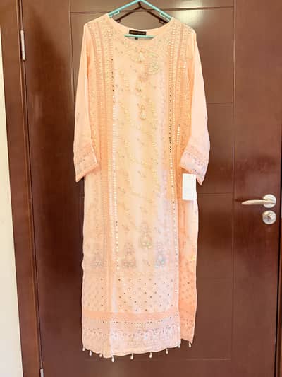Original Agha Noor 3-Piece Embroidered Chiffon Suit (Size L)
