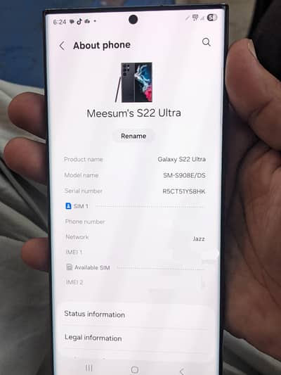 Samsung Mobile S22 Ultra offical PTA( Exchange possible with good set)