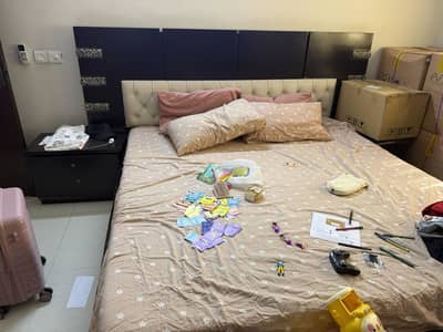 King bed with side tables for sale along with mattress