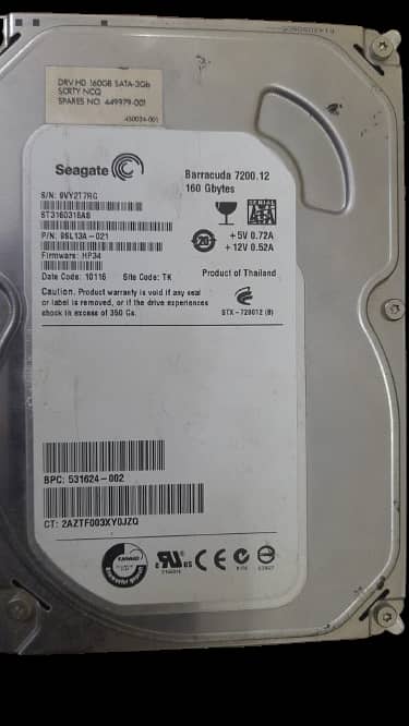 Seagate 160GB SATA Hard Drive 3.5" – Tested & Working