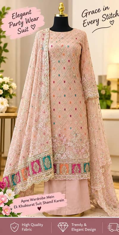 Beautiful Embroidered 3 Piece Stitched Dress for Sale