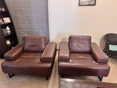 Pair of Premium Brown Leatherette Single-Seater Recliners Interwood