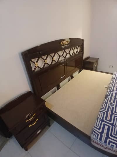 Solid wood king size double bed with side tables and dressing table