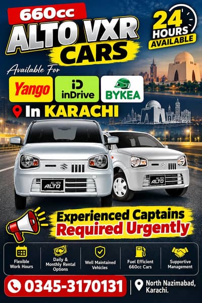 Alto Cars Available For YANGO - INDRIVE - BYKEA