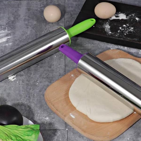 T  39cm Rolling Pin Stainless Steel PVC Round Pointed Handle Kitchenware Effortless Roller Nonstick Eco-friendly New39cm Rolling Pin Stainless Steel PVC Round Pointed Handle Kitchenware Effortless Roller Nonstick Eco-friendly New