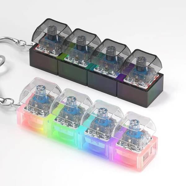 T  LED Keyboard Key Chain Fidget Toy for Adults Fidget Clicker Decompression Keychains Stress Relief Gadget Interesting Pendant 1pcs