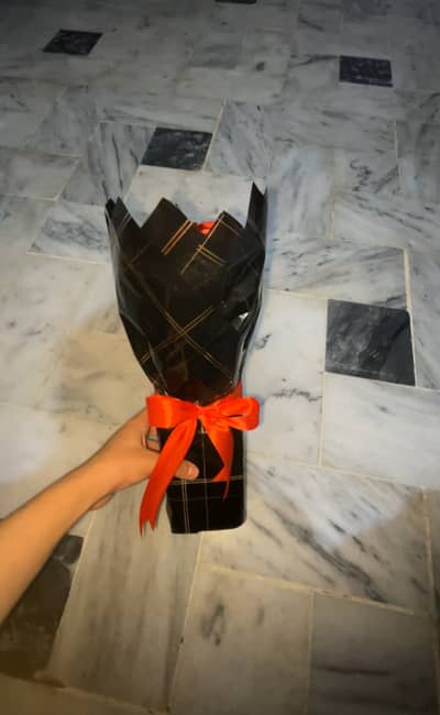 Handmade Red Ribbon Rose Bouquet - 7 Roses Gift